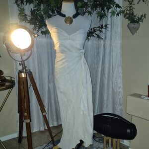 giavana strapless layered midi dress floral embossed cream Giavana Strapless Layered Midi Dress Floral Embossed Cream